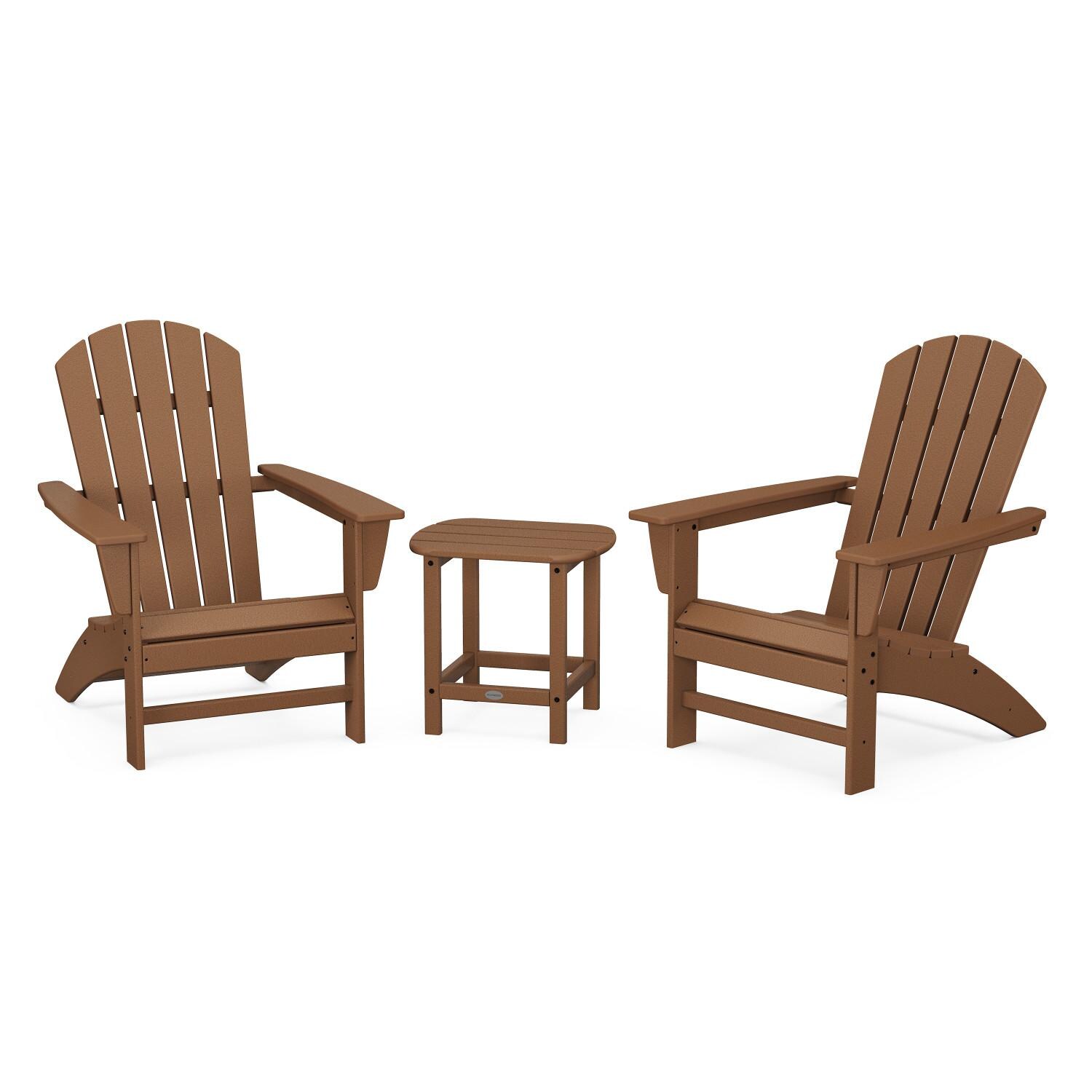 Nautical 3 Pc Recycled Plastic Seating Set w/ South Beach End Table in Teak by POLYWOOD