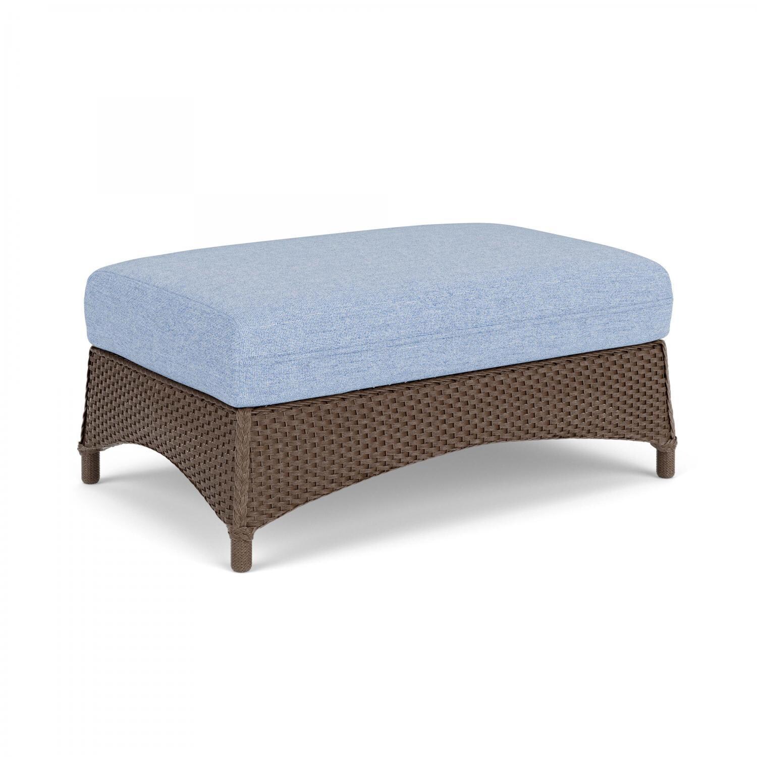 Lloyd Flanders Mandalay Large Ottoman in Bark Finish with Demo Skyway Fabric - Angled thumbnail