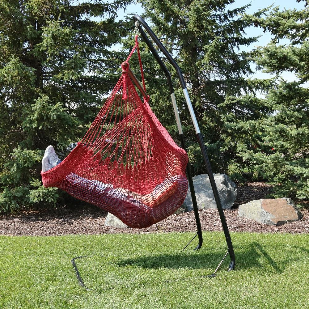 Ultimate Patio Extra Large Hanging Caribbean Hammock Chair w/ Adjustable Stand - Red