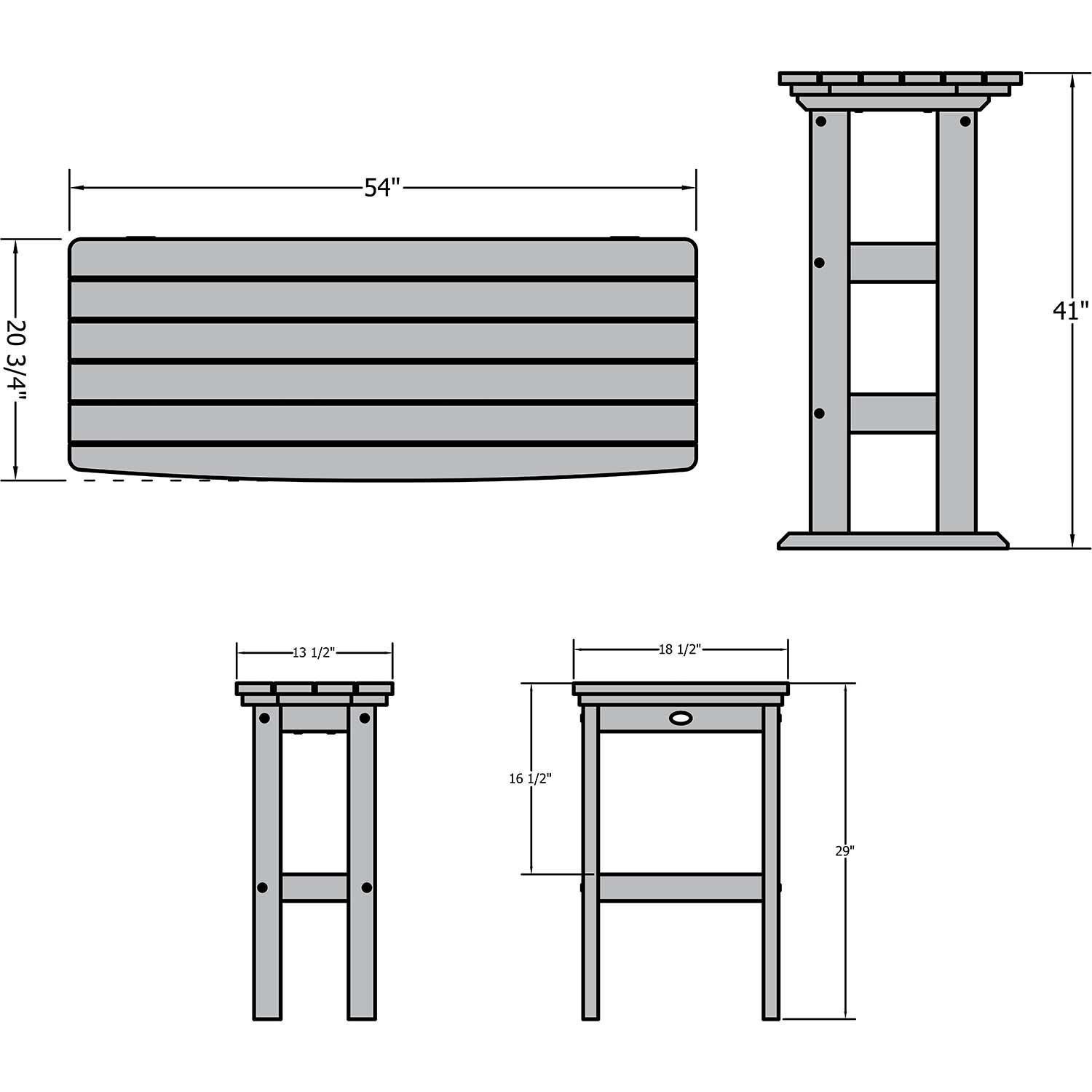 Hart Lane 3 Pc Recycled Plastic Bar Height Dining Set in Weathered Acorn By Lakeview Outdoor Designs - Dimensional thumbnail