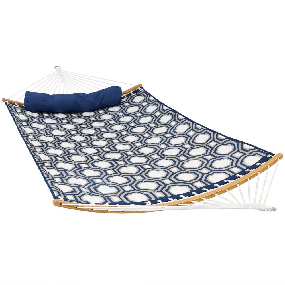 Sunnydaze Decor Quilted Hammock w/ Curved Bamboo Spreader Bars - Navy and Gray Octagon - LY-124 image