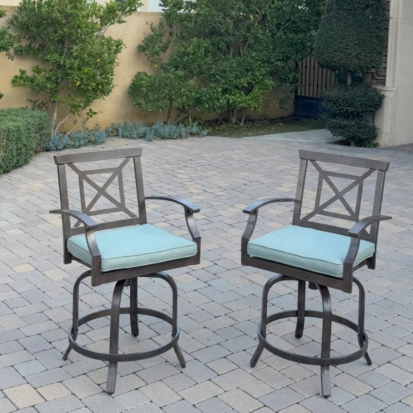 Atlantis Aluminum 2 Pc Set Swivel Counter Height Bar Stool Set in Walnut/Spa by Darlee