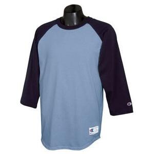 Champion Tagless Raglan Baseball T-Shirt - Light Blue/Navy