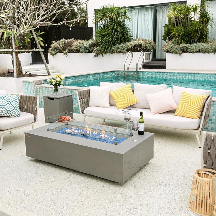 Elementi Meteora OFG410SG-LP 56-Inch Propane Space Gray Fire Pit Table - Lit At Angle With Wind Screen (Sold Separately) thumbnail