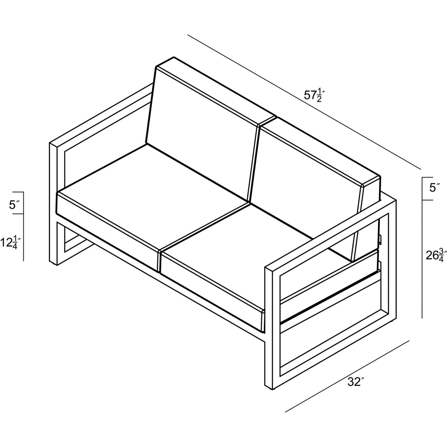 Lakeview MSTYCV-BK-LS-IN Misty Cove 2 Person Aluminum Loveseat in Black w/Spectrum Indigo Cushions by Lakeview Outdoor Designs - Line Drawing - Dimensional thumbnail