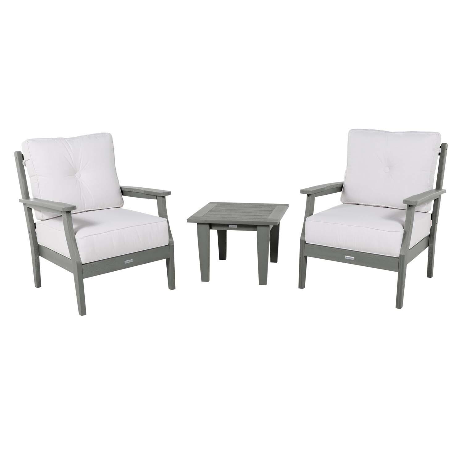 Blushing Bay 3 Pc Recycled Plastic Seating Set in Bliss Linen/Coastal Teak by Lakeview Outdoor Designs - White Background thumbnail