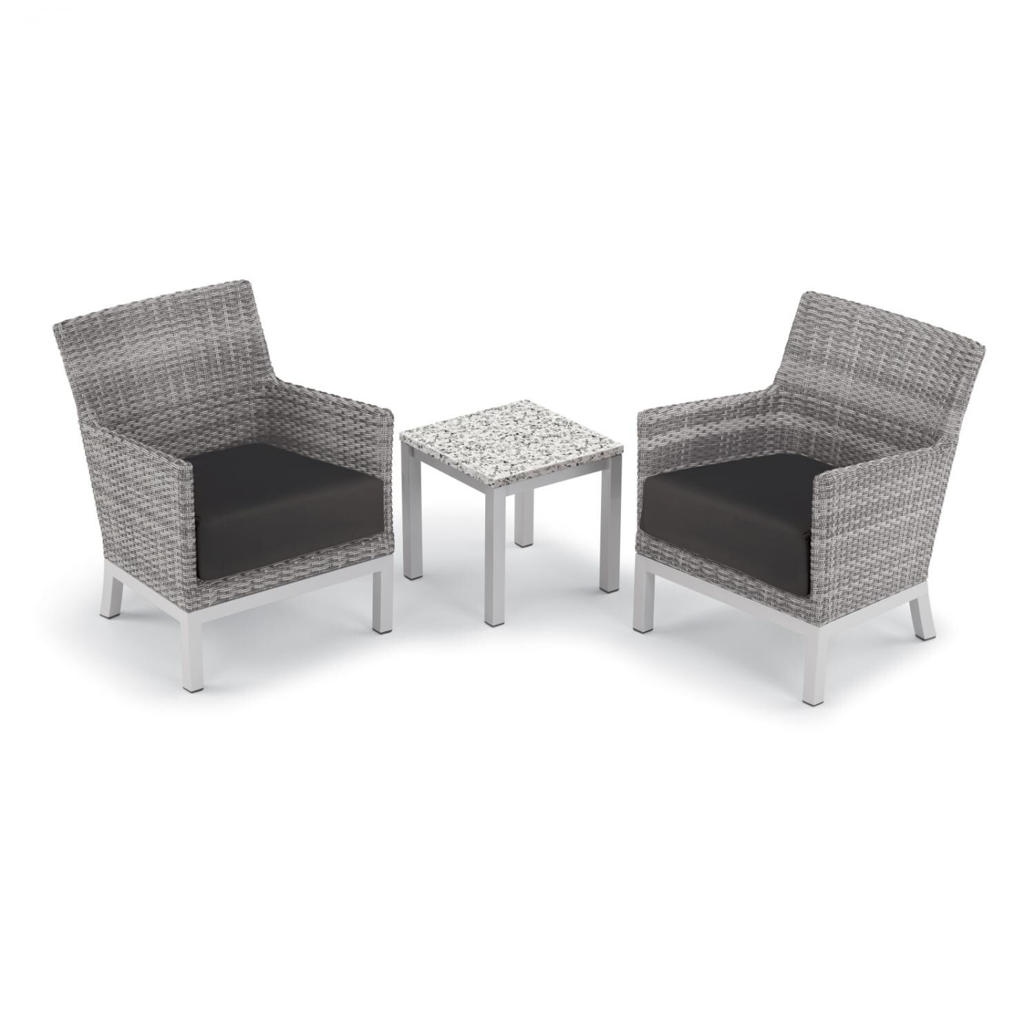 Argento 3 Piece Wicker Patio Conversation Set W/ Lite-Core Ash End Table & Jet Black Cushions By Oxford Garden thumbnail
