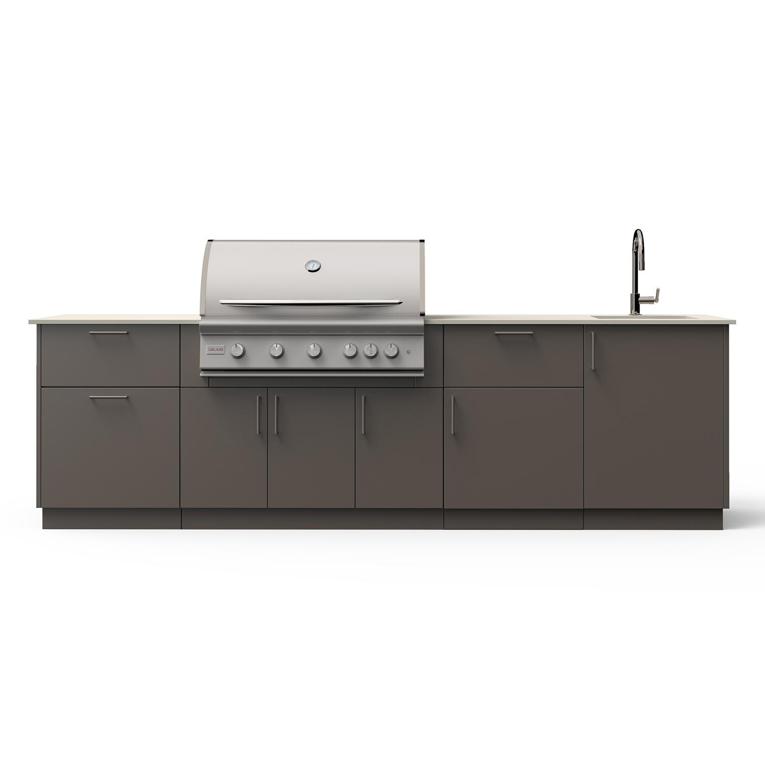 Blaze Sunset 10-Ft Outdoor Kitchen Island w/ 40-Inch LTE+ Natural Gas Grill, Sink in Gunmetal w/ Aeris Countertop
