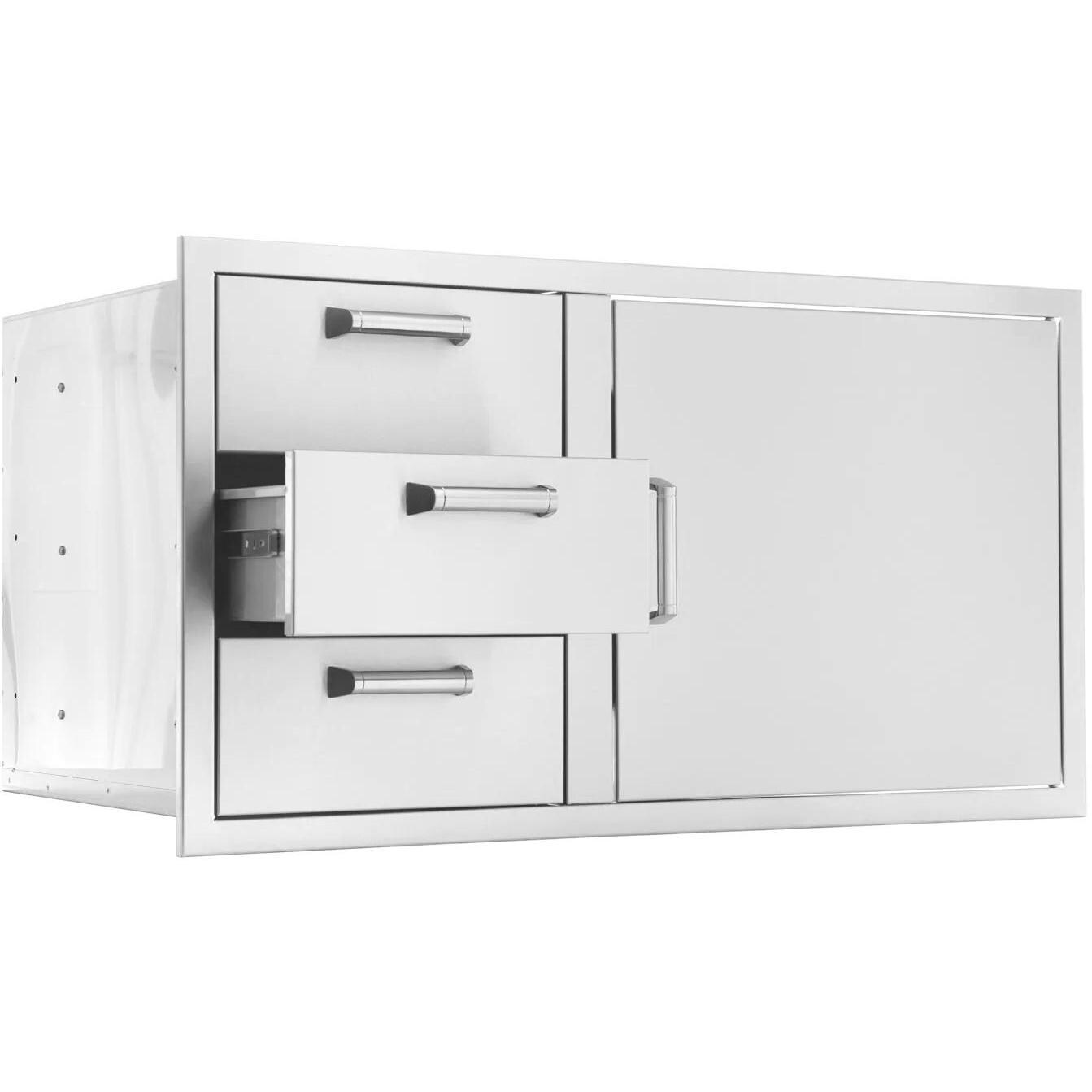 BBQGuys Signature BBQ-260-DDC-39 Contempo 39-Inch Stainless Steel Reversible Access Door & Triple Drawer Combo - Drawer Open thumbnail