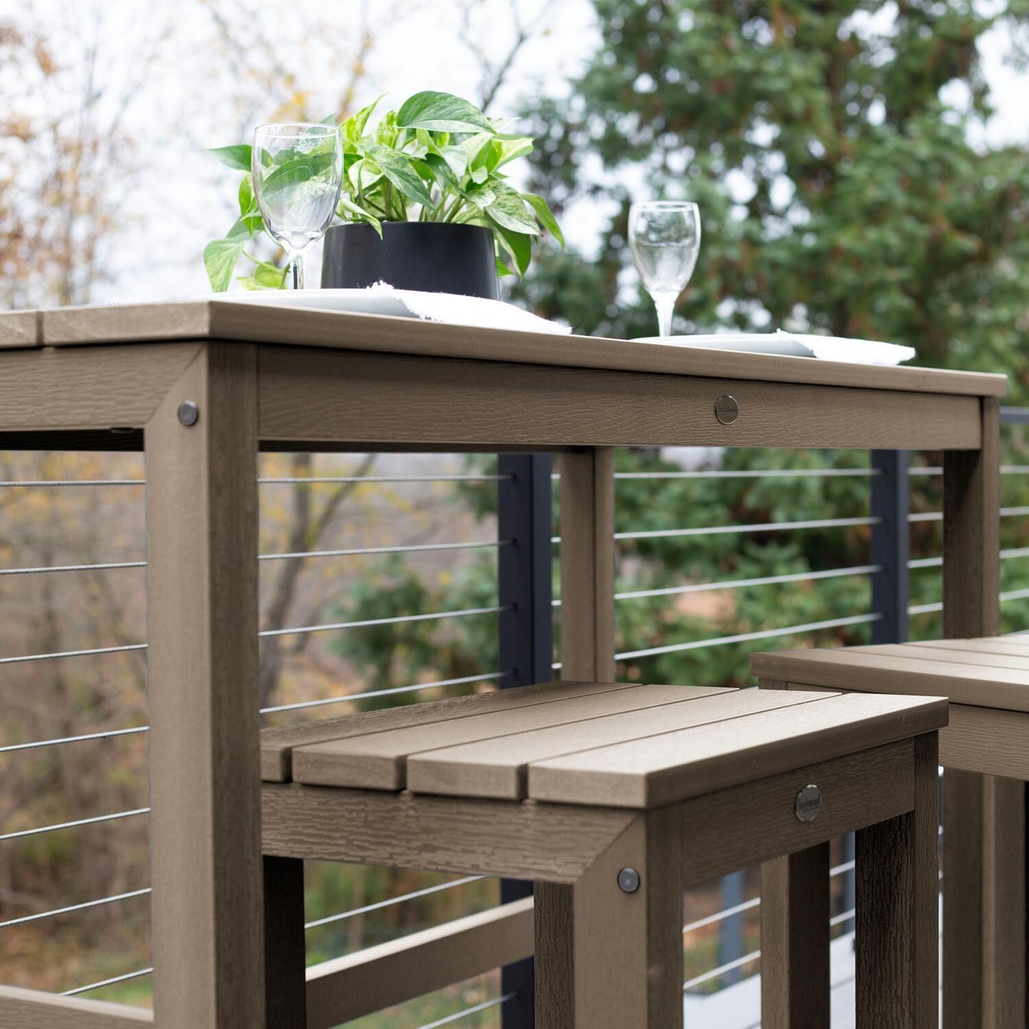 Lakeview Audubon 3 Pc Recycled Plastic Counter Height Balcony Dining Bar Set in Woodland Brown - Low Angle - Lifestyle thumbnail