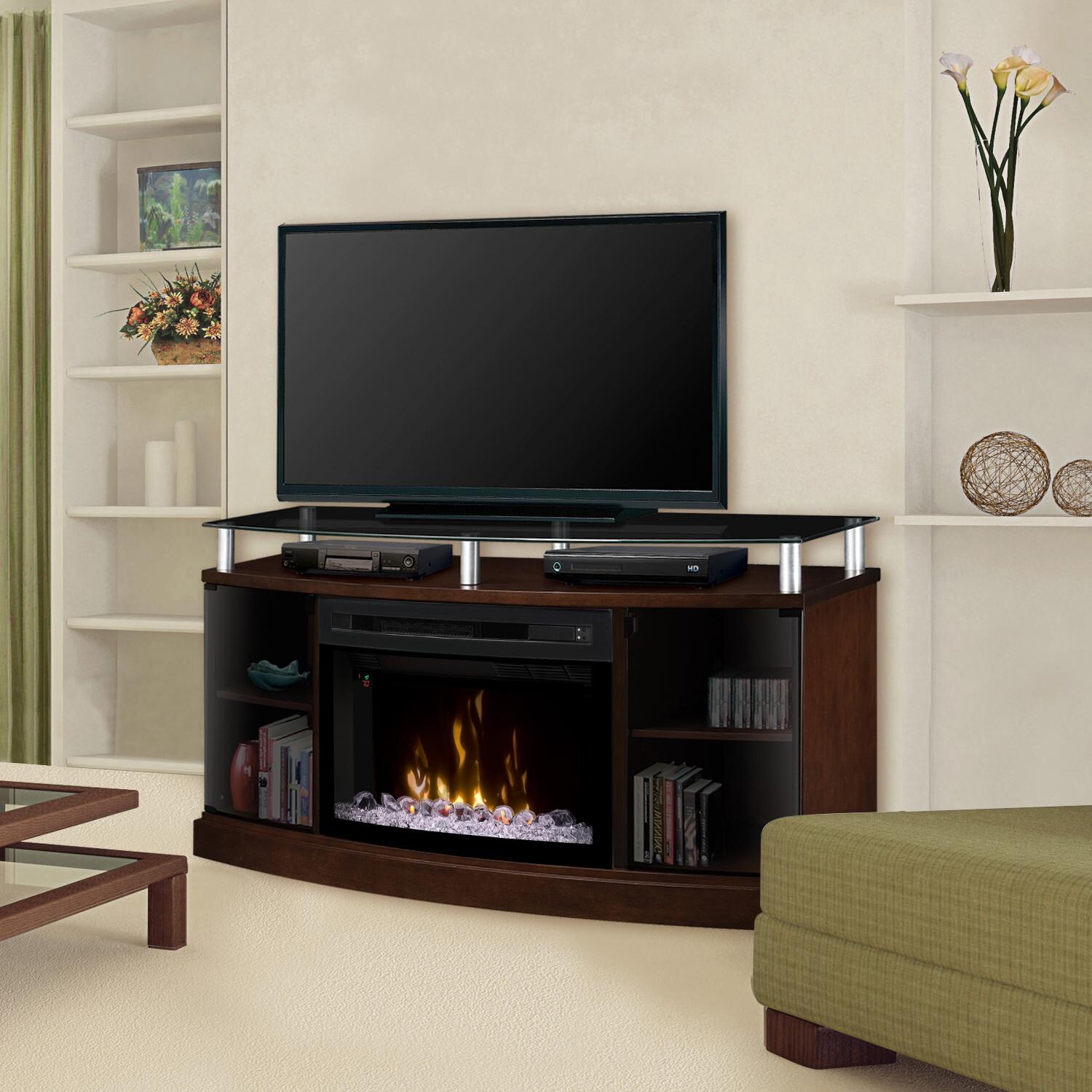 Dimplex Multi-Fire XD Windham 53-Inch Electric Fireplace Media Console - Acrylic Ice Embers - Mocha - DFP25CG-MA1015G