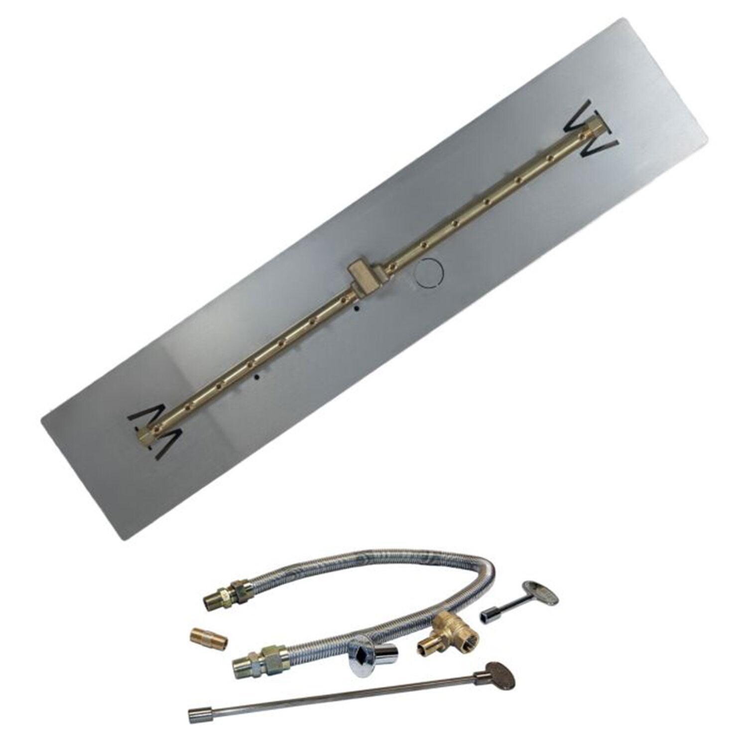 Warming Trends 29 5/8 Linear Brass Natural Gas/Propane Burner w/ 32 X 8-in Plate & Flex Line Kit - White Background thumbnail