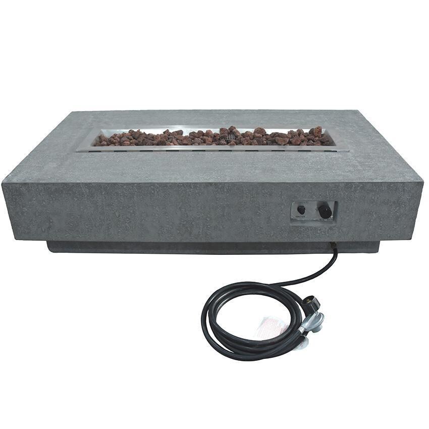 Hampton 56-in Rectangular Concrete Natural Gas Fire Pit Table in Light Gray By Elementi - Natural Gas Hose Shown W/ Table - White Background thumbnail