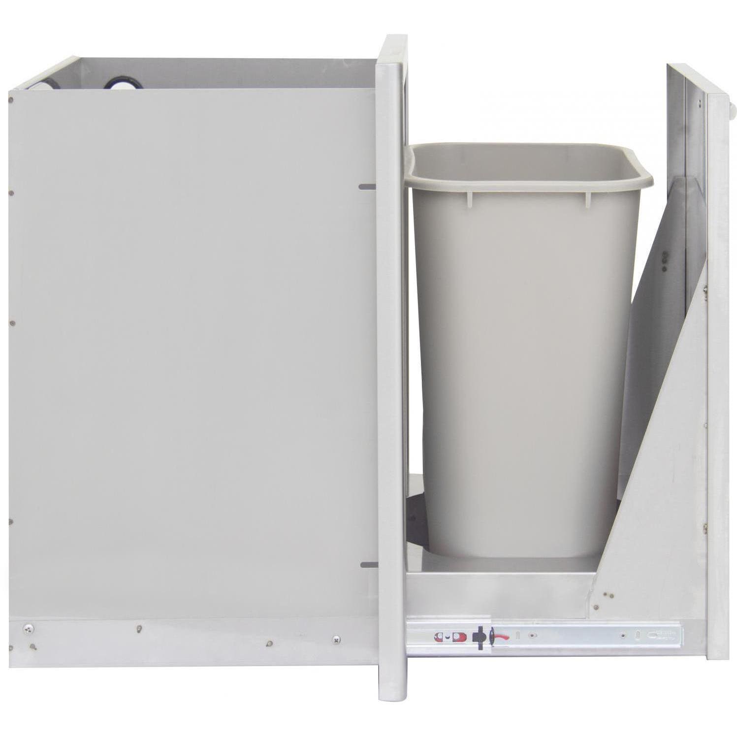 Blaze BLZ-TRLP-DRW-H 20-Inch Stainless Steel Roll-Out Trash / Propane Tank Drawer - Open Side View w/ Trash Can thumbnail