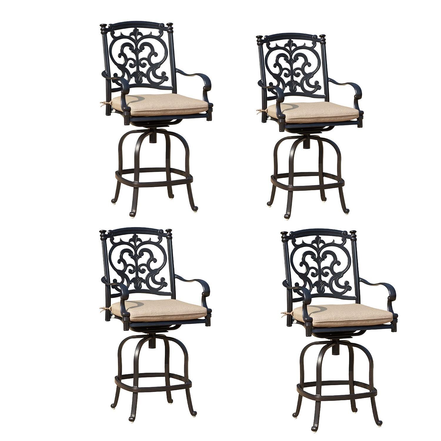 Darlee 201010-7CH-4 Santa Barbara 4 Piece Cast Aluminum Patio Counter Height Swivel Bar Darlee Stool Set W/ Beige Canvas Cushions  thumbnail