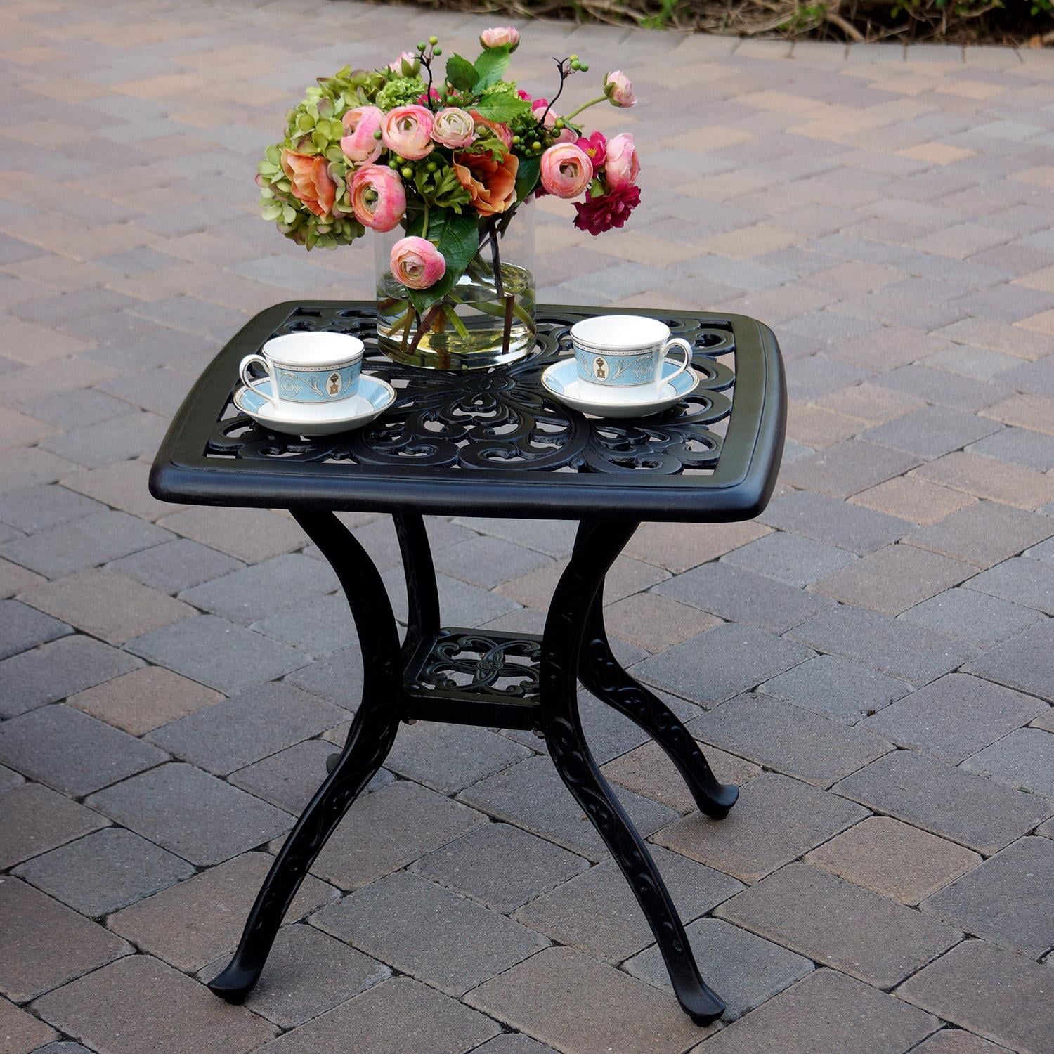 Series 80 21-in Square Cast Aluminum End Table by Darlee - With Flowers - Lifestyle thumbnail