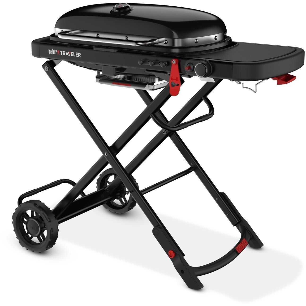 Weber Traveler 9013001 Portable Propane Gas Grill - Stealth Edition - Right-Side Angled View - White Background thumbnail