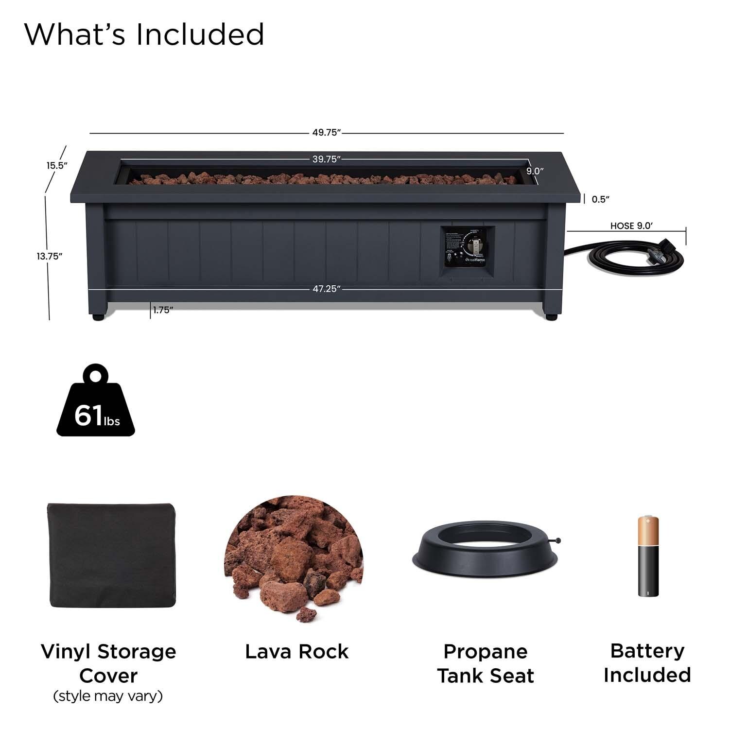Cabin Way 50 Inch Rectangular Powder Coated Steel Propane Fire Pit Table in Gray by Lakeview Outdoor Designs - Included thumbnail