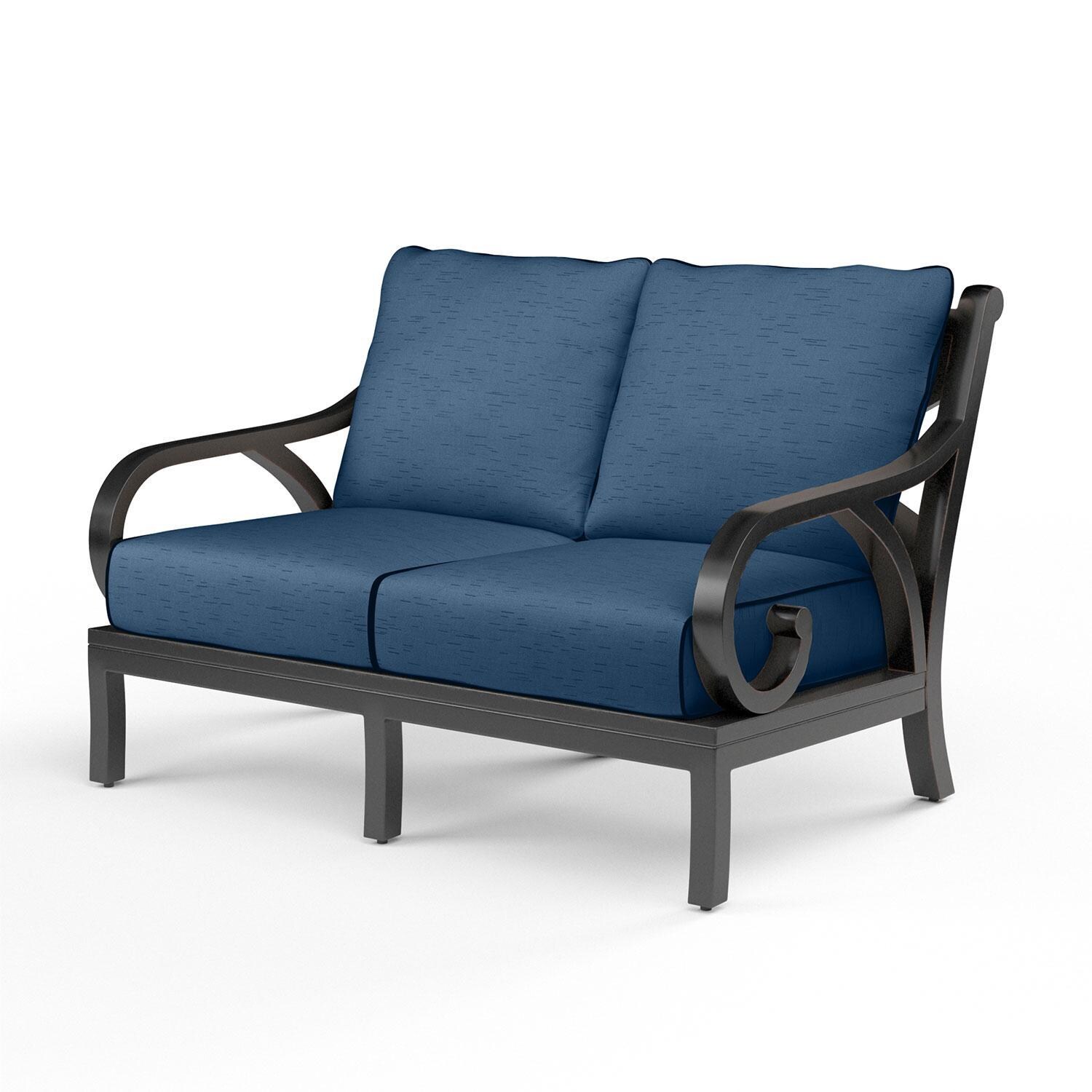 Monterey Aluminum Patio Loveseat in Spectrum Indigo w/ Self Welt By Sunset West