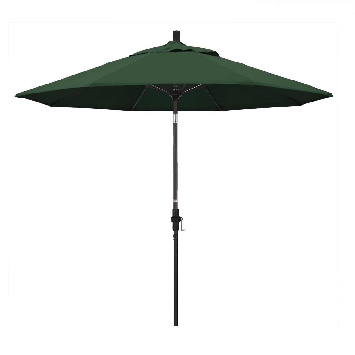 California Umbrella 9 Ft. Octagonal Aluminum Collar Tilt Patio Umbrella W/ Crank Lift & Fiberglass Ribs - Bronze Frame / Olefin Hunter Green Canopy
