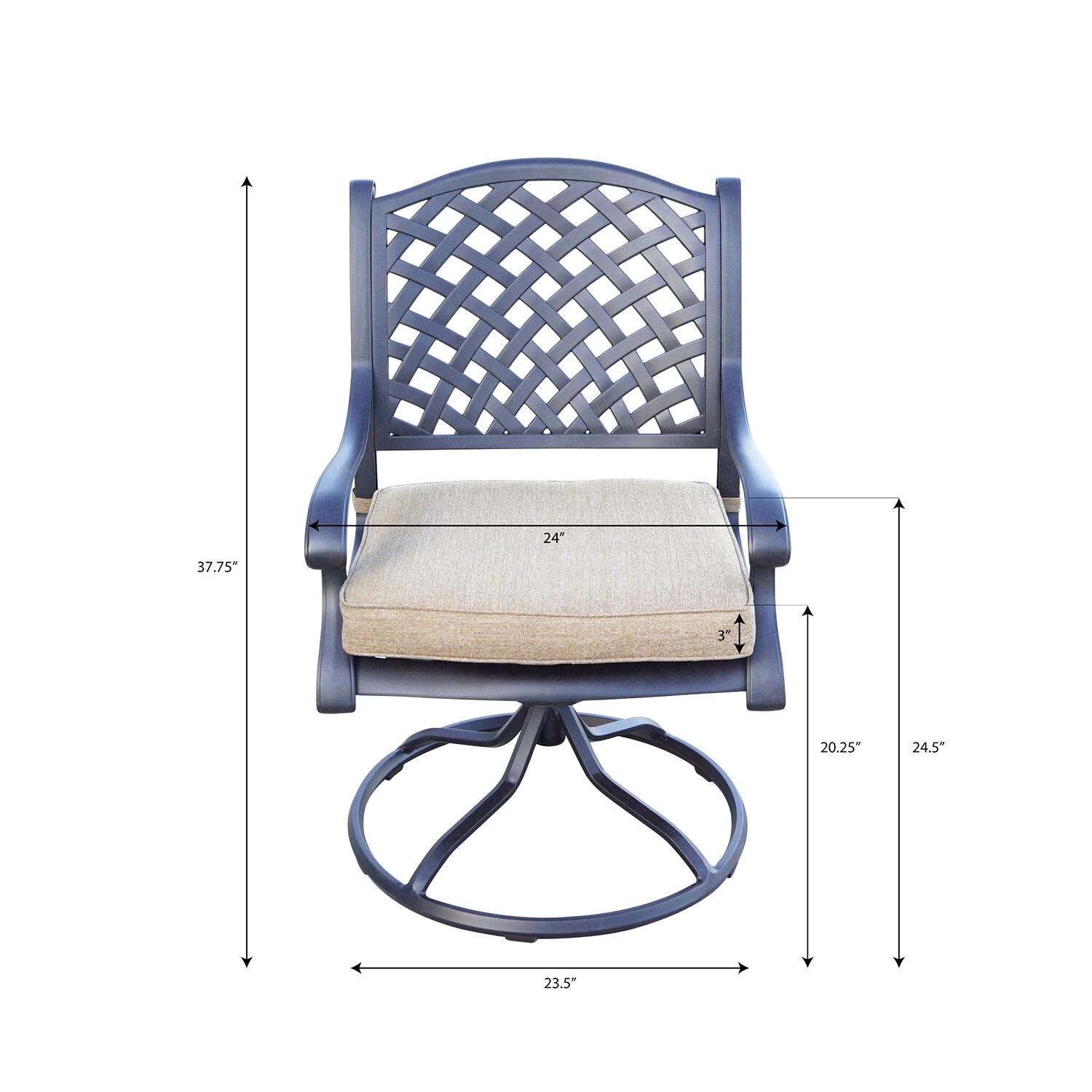 Darlee Nassau 11-Piece Patio Dining Set (with 2 Swivel Rockers) with Sesame Cushions and 42 X 120 Inch Rectangular Extension Dining Table - Swivel Chair Dimensions - Dimensional thumbnail