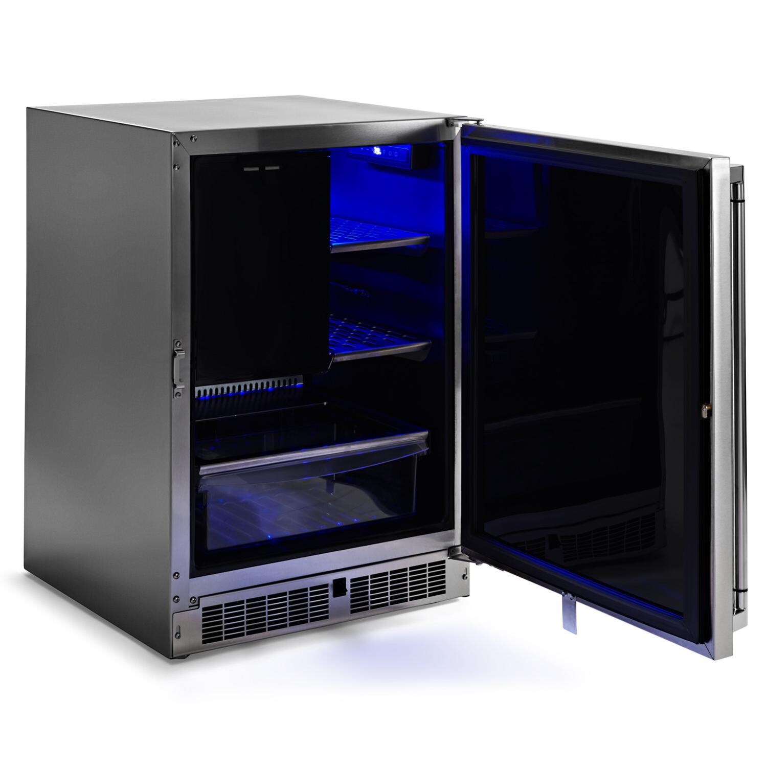 Lynx LN24REFC 24-in 4.9 Cu. Ft. Outdoor Refrigerator / Freezer w/ Lock - Angled Door Open Right Hinge - White Background thumbnail