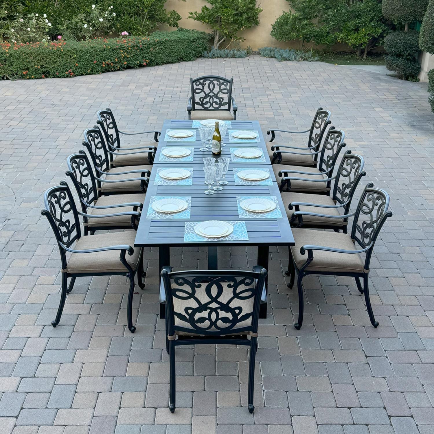 Santa Monica 11 Pc Cast Aluminum Dining Set in Antique Bronze By Darlee