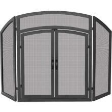UniFlame 52-Inch 3 Fold Black Wrought Iron Fireplace Screen With Doors - S-1178 image