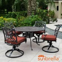 Villa Flora 5 Piece Cast Aluminum Patio Dining Set W/ Round Table, Swivel Rockers & Sunbrella Canvas Henna Cushions By Lakeview Outdoor Designs image