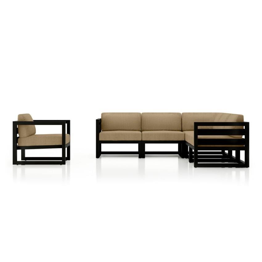 Lakeview Misty Cove 6 Pc Aluminum Sectional Set in Black w/Club Chair & Heather Beige Cushions by Lakeview Outdoor Designs - Side View - White Background thumbnail
