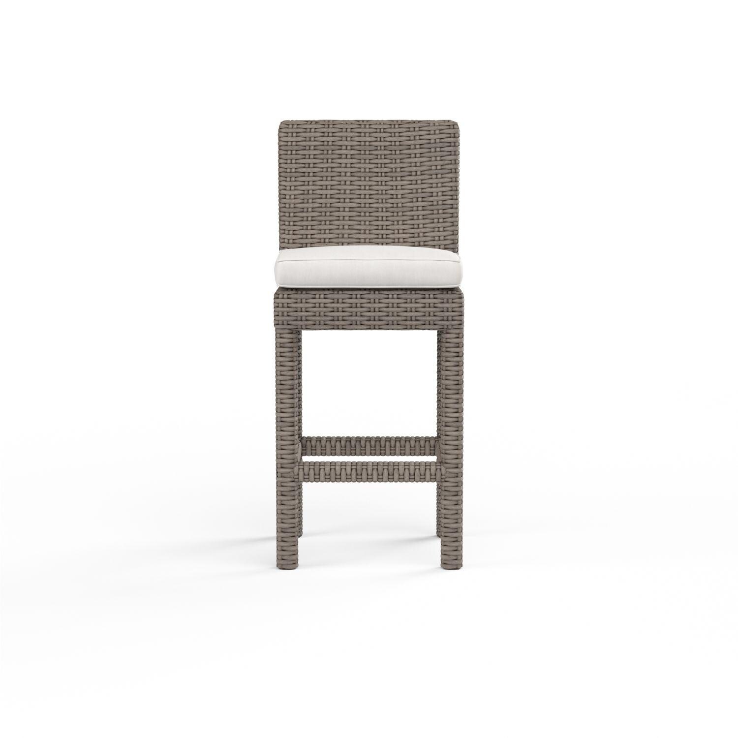 Coronado Wicker Patio Bar Stool W/ Sunbrella Canvas Flax Cushion By Sunset West - Front View - White Background thumbnail