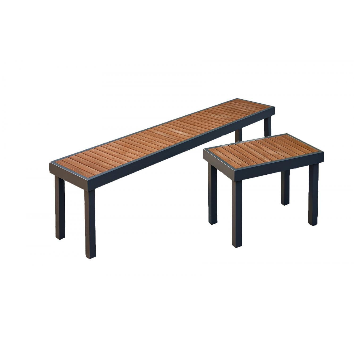 Revere 5 Pc Cast Aluminum Natural Gas Fire Pit Dining Set in Brown by Lakeview Outdoor Designs (Ships Propane w/ Conversion Kit) - Long & Short Benches - White Background thumbnail