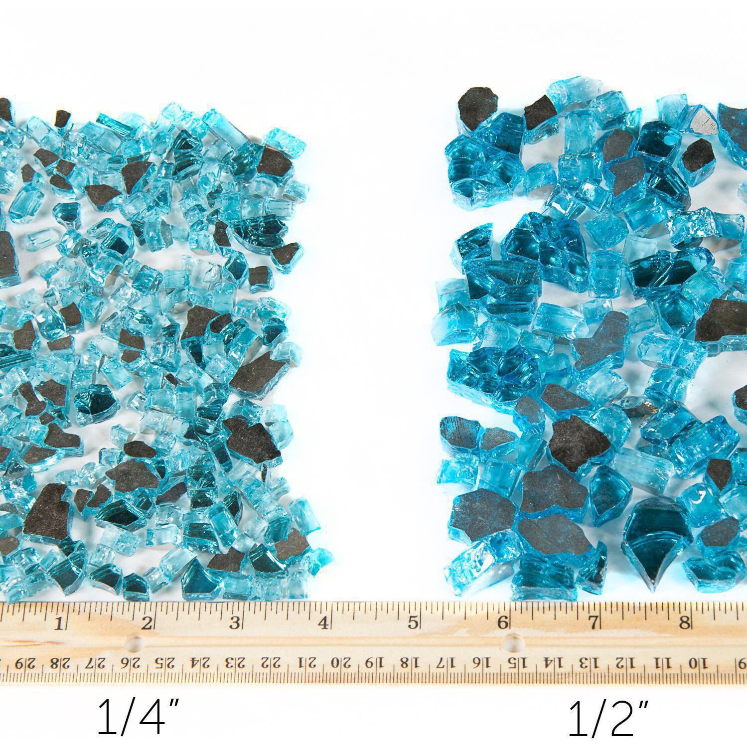 Caribbean Blue Fire Glass Size Comparison - Reflective Shown thumbnail