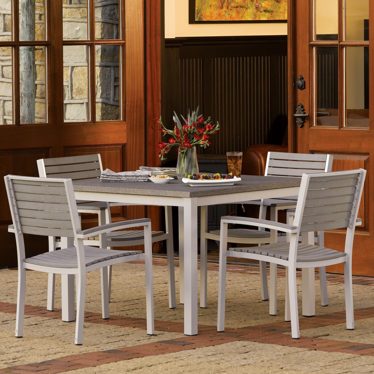 Oxford Garden Travira 4Person Vintage Tekwood Patio Dining Set With