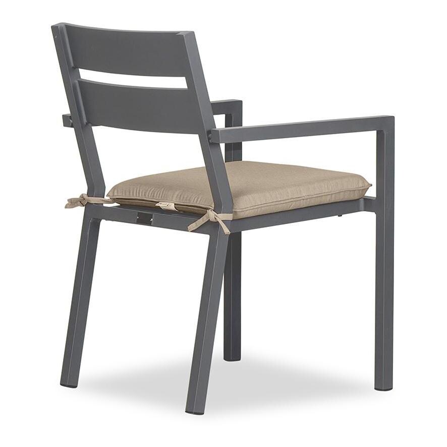 Calm Bay Aluminum Dining Arm Chair in Slate/Heather Beige by Lakeview Outdoor Designs - Angle - White Background thumbnail