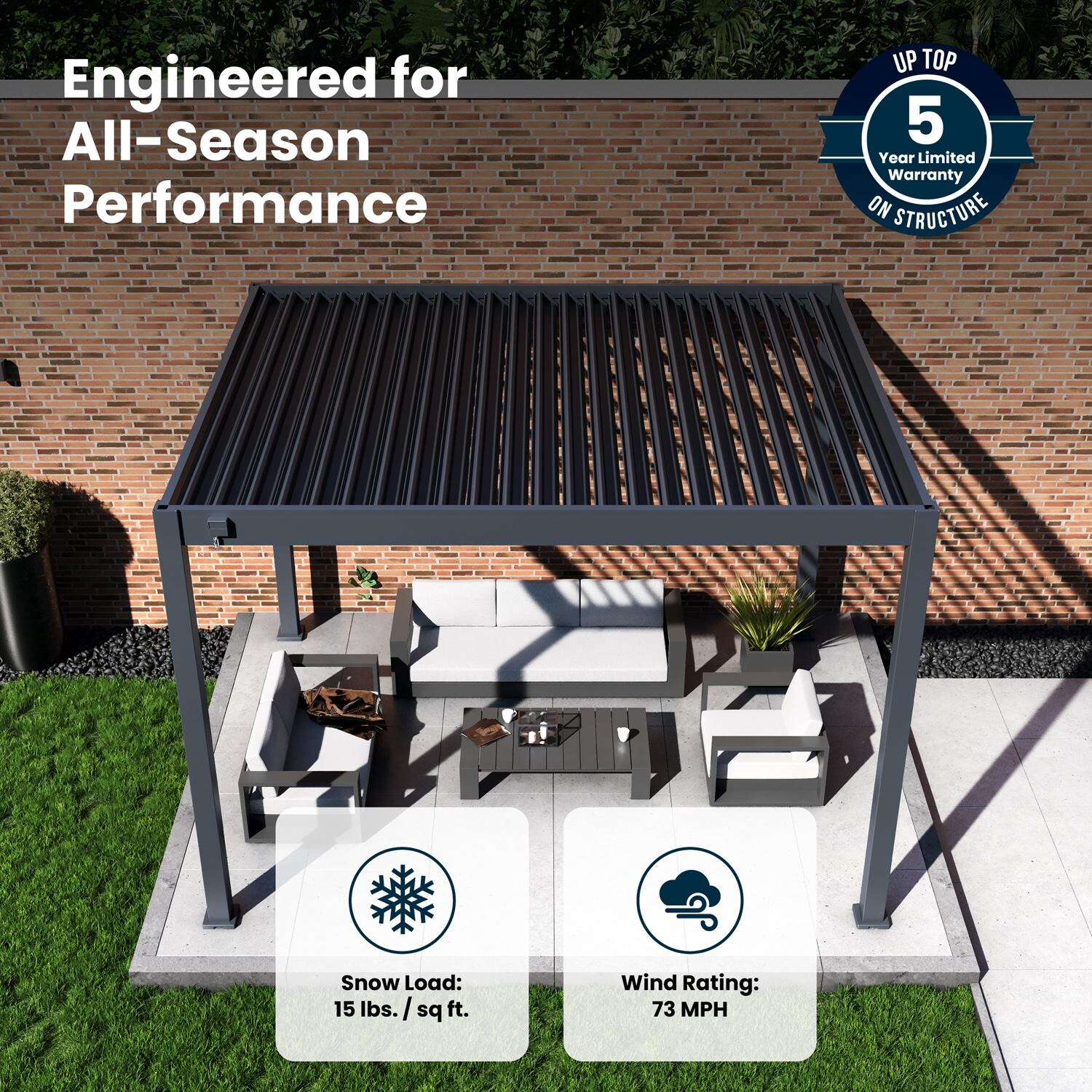 Paragon Outdoor PRGRT-1012GY Grand Tuscan 10' x 12' Slate Gray Aluminum Louvered Pergola - All-Season Performance - Detail thumbnail