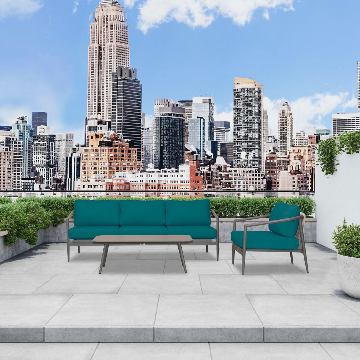 Lakeview Midnight Cove 3 Pc Aluminum Sofa Seating Set in Slate/Pebble Gray/Spectrum Peacock - Lifestyle thumbnail