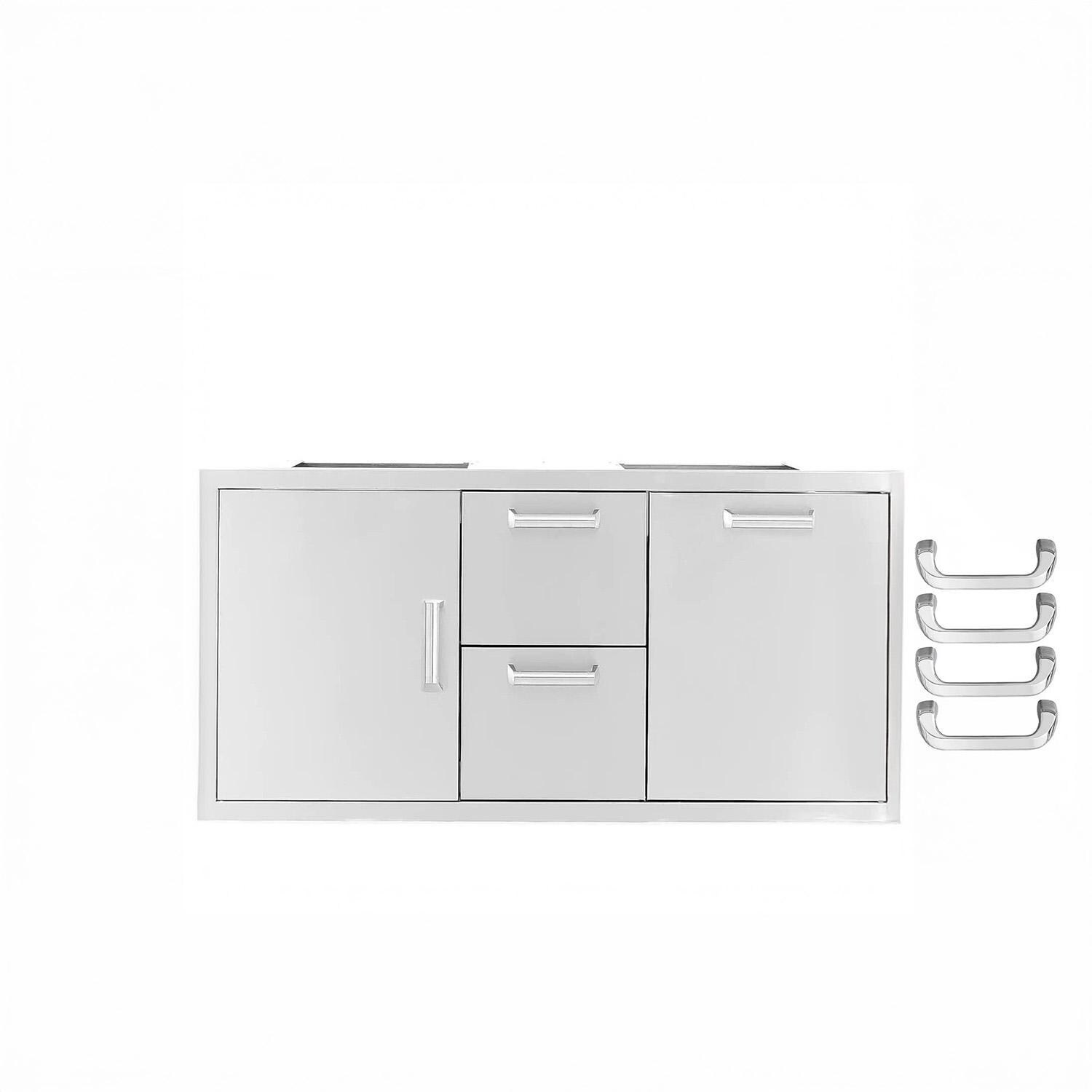BBQGuys Signature 42-in Stainless Steel Door, Double Drawer & Roll-Out Trash Bin Combo - BBQ-DDC-42TR