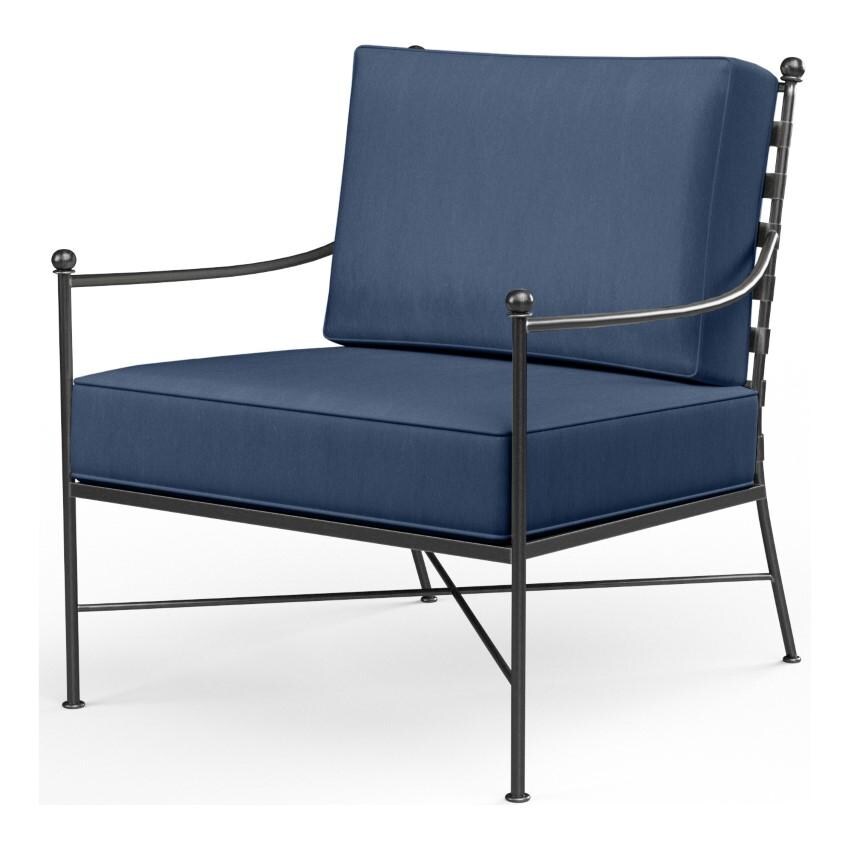 Provence Wrought Iron Club Chair in Pewter/Spectrum Indigo by Sunset West