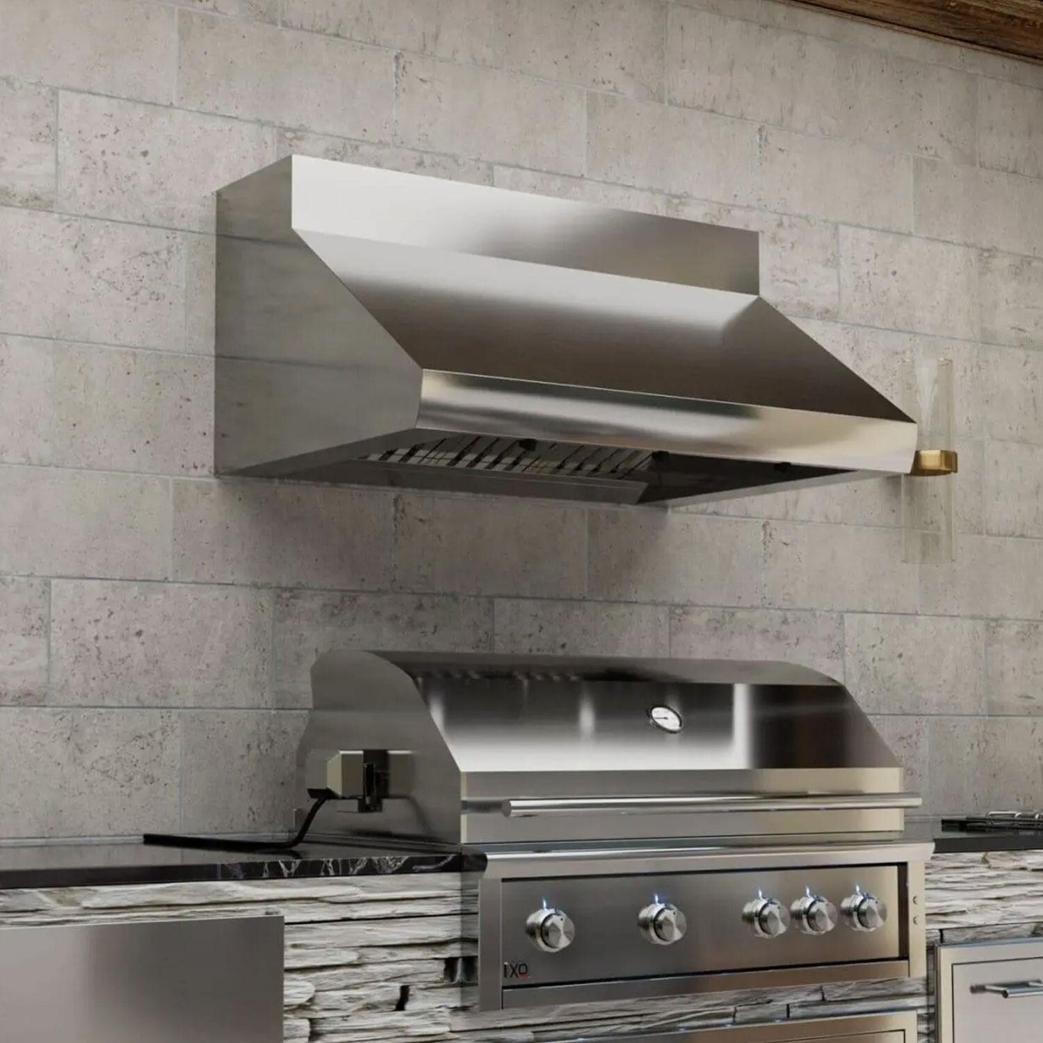 XO Appliance XOGV48S 48-Inch 1200 CFM Vent Hood w/ LED Lighting & Pro Baffle Filters - Left View - Lifestyle thumbnail