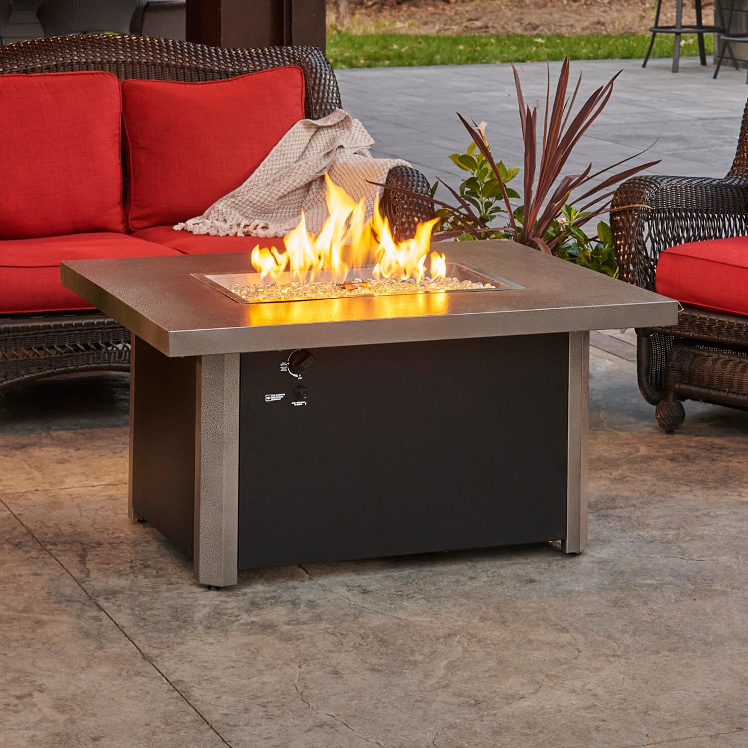 Caden 44 Inch Rectangular Powder Coated Steel Natural Gas (Ships As Propane With Conversion Fittings) Fire Pit Table in Gray By The Outdoor GreatRoom Company