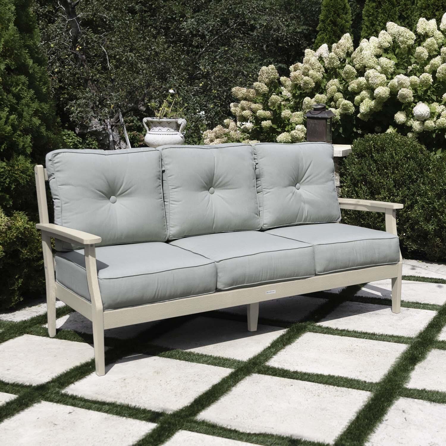 Blushing Bay 3 Person Recycled Plastic Sofa in Canvas Seasalt/Whitewash by Lakeview Outdoor Designs - Left Angled - Lifestyle thumbnail