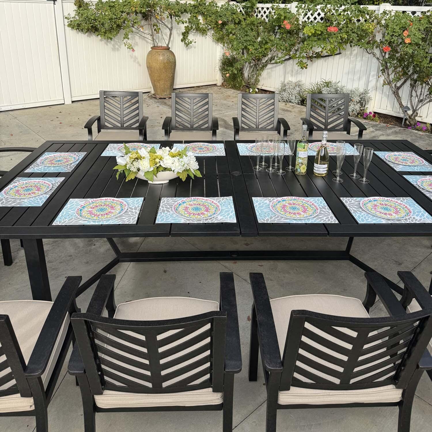 Palm Springs 13 Pc Aluminum Dining Set in Antique Bronze/Beige by Darlee - Close Up - Lifestyle thumbnail