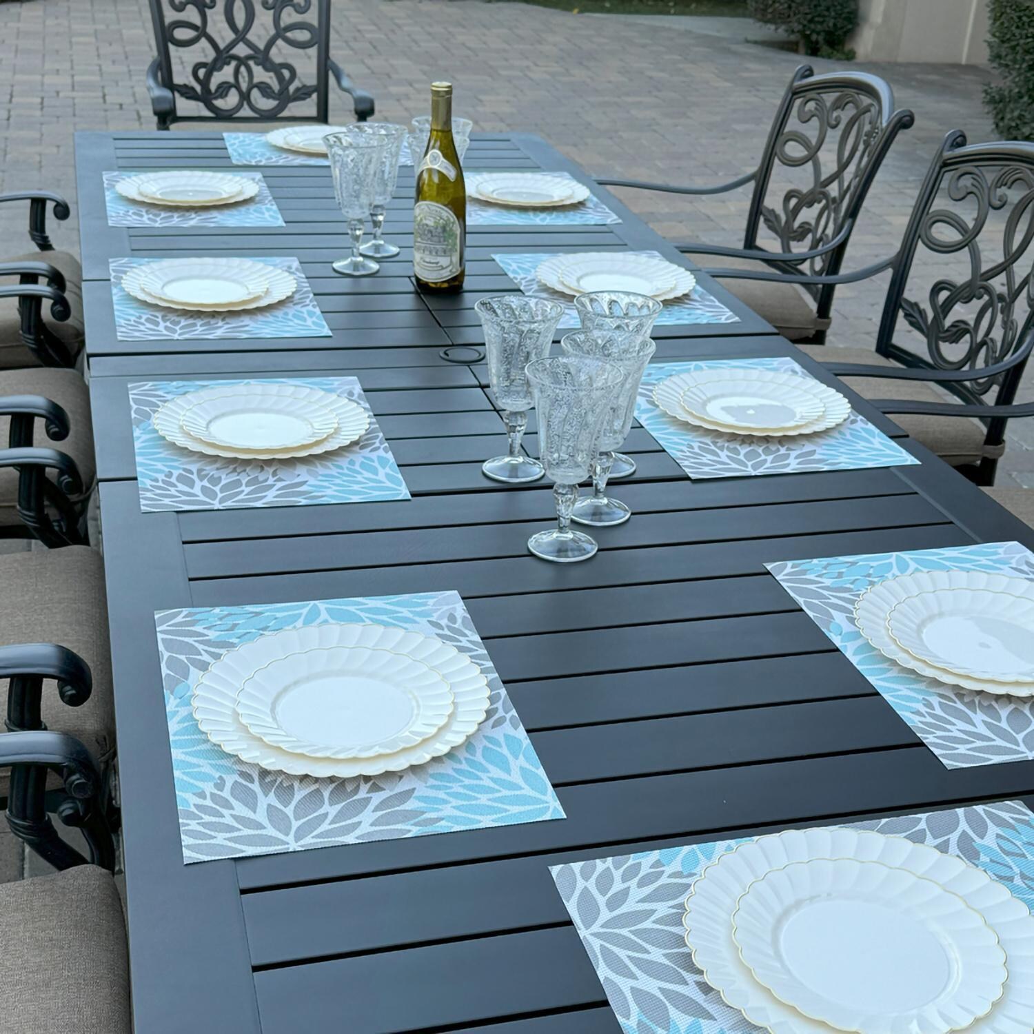 Darlee B/DL2052-11PCD-2350LE Santa Monica 11 Pc Cast Aluminum Dining Set in Antique Bronze - Table Setting - Lifestyle thumbnail