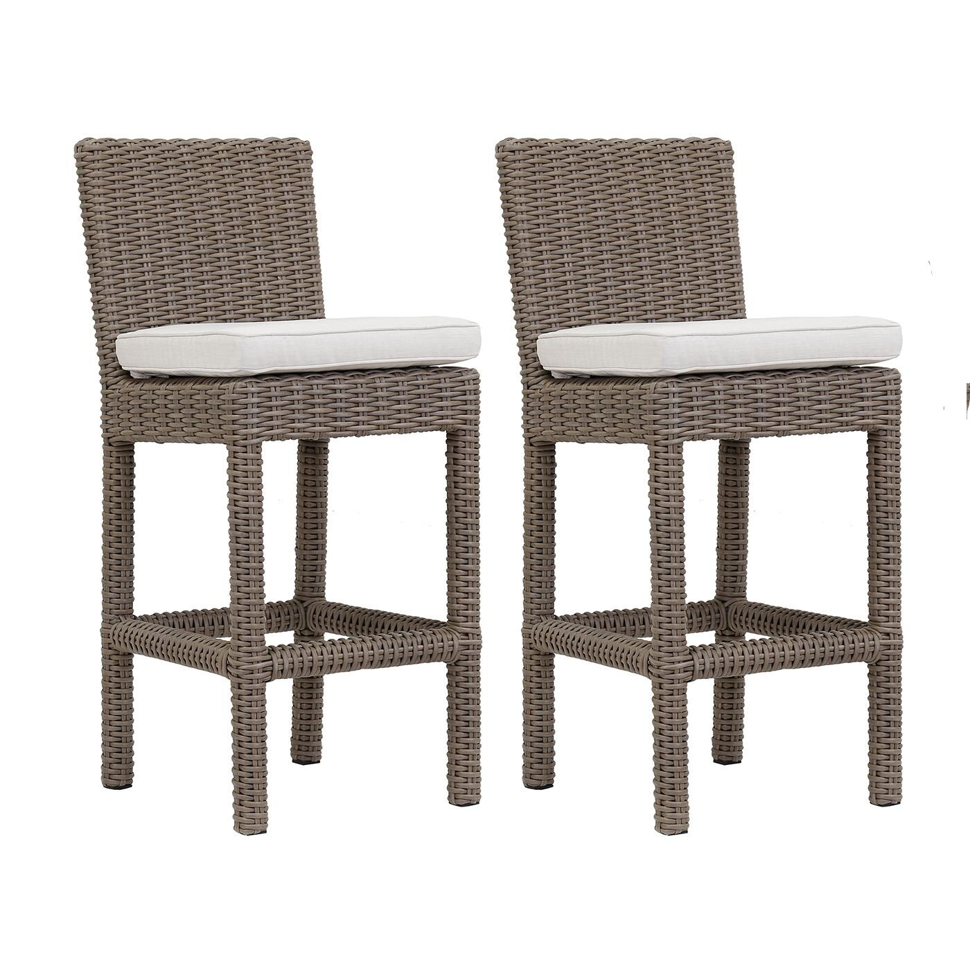 Coronado 2 Piece Wicker Patio Counter Height Bar Stool Set W/ Sunbrella Canvas Flax Cushions By Sunset West thumbnail