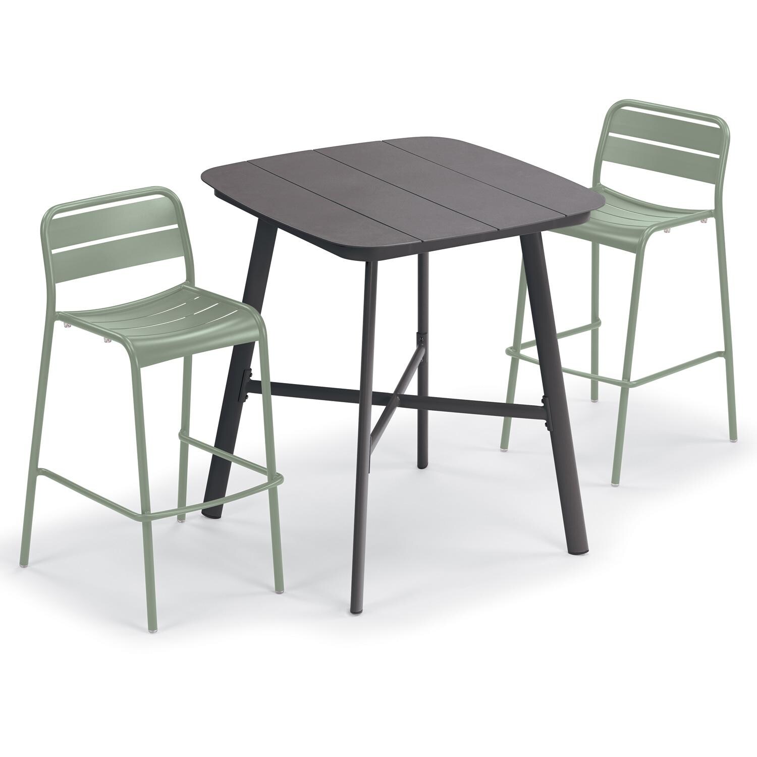 Oxford Garden Kapri 3 Pc Aluminum Bar Set in Carbon/Sage - Front View thumbnail