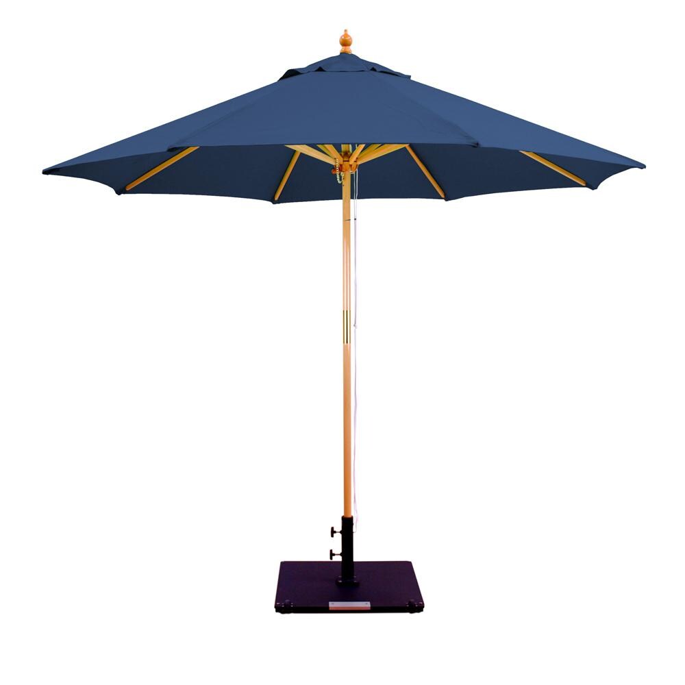 Galtech 9 Ft. Octagonal Hardwood Patio Market Umbrella W/ Pulley - Light Wood W/ Sunbrella Canvas Navy Canopy