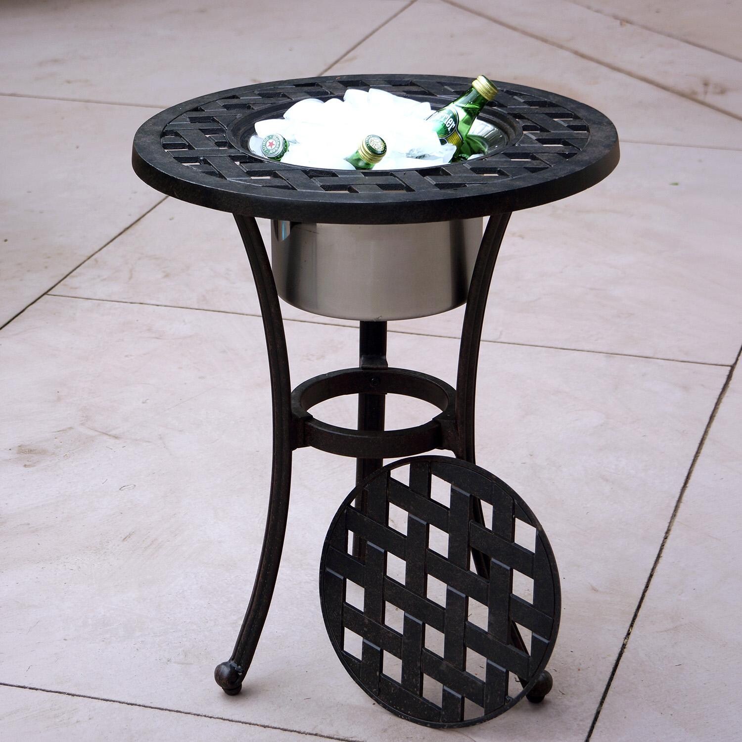 Darlee Elisabeth 3 Pc Cast Aluminum Seating Set w/ 21 Inch Round Series 30 Ice Bucket End Table in Antique Bronze/Beige - Table - Lifestyle thumbnail