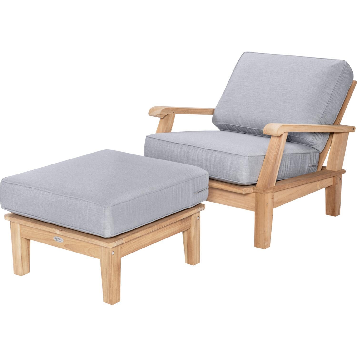 Miami 2 Pc Teak Seating Set w/ Ottoman in Canvas Granite by Royal Teak Collection