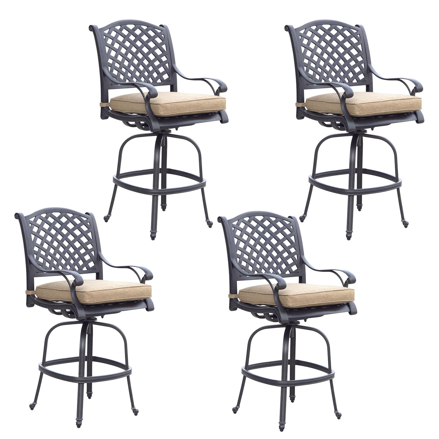 Nassau Cast Aluminum 4 Pc Set Swivel Bar Stool Set in Antique Bronze/Beige Canvas by Darlee